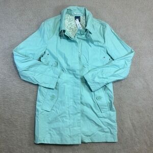 GAP Women Aqua Teal Water‎ Resistant Trench Coat Jacket Size Small Floral Lined